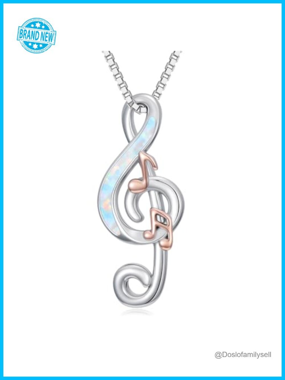 Sterling Silver Music Note Necklace Opal Pendant Adjustable Chain
